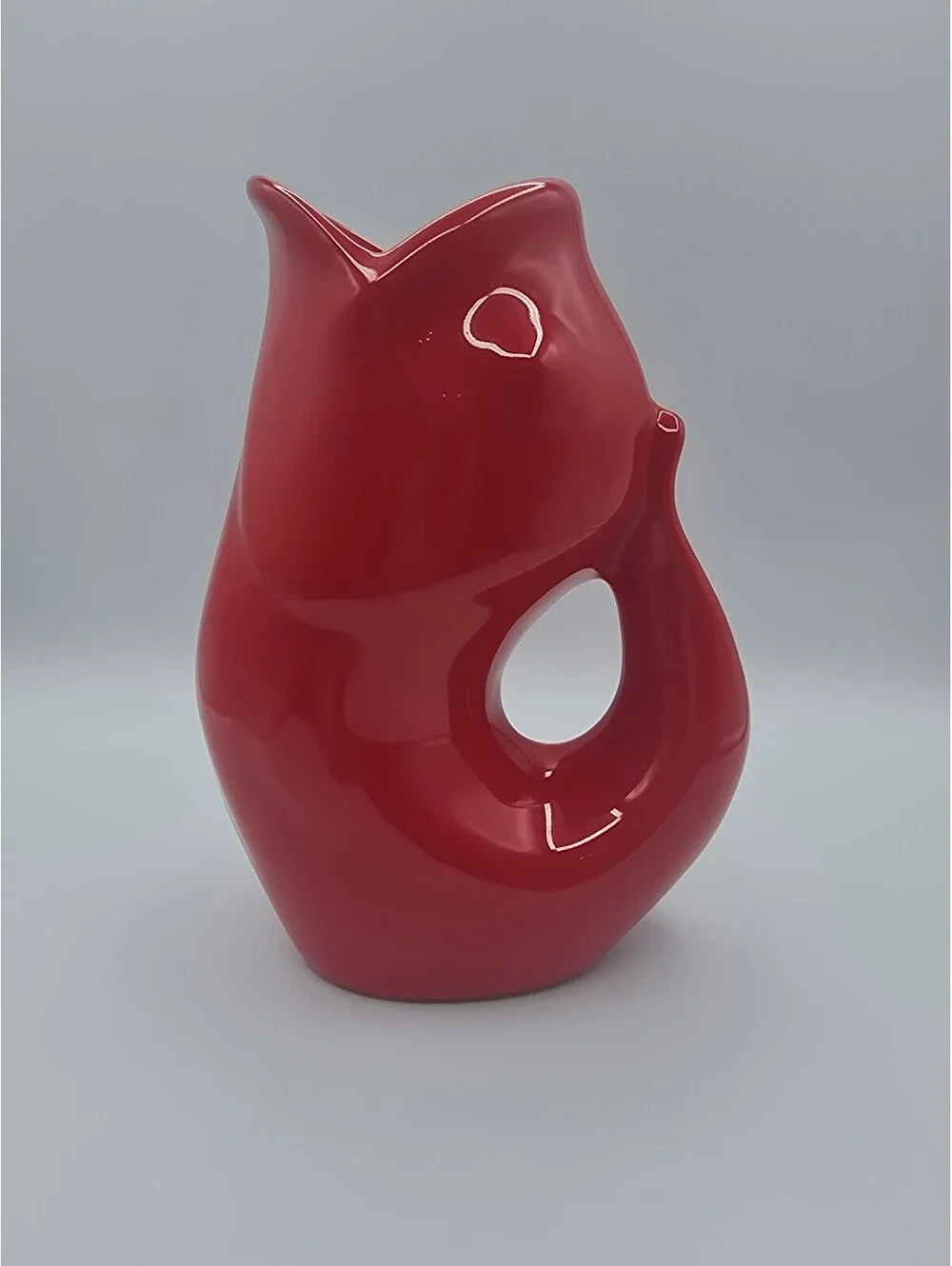 Vintage GurglePot Large Red Fish Pitcher Vase 42 oz Ceramic Gluggle Jug